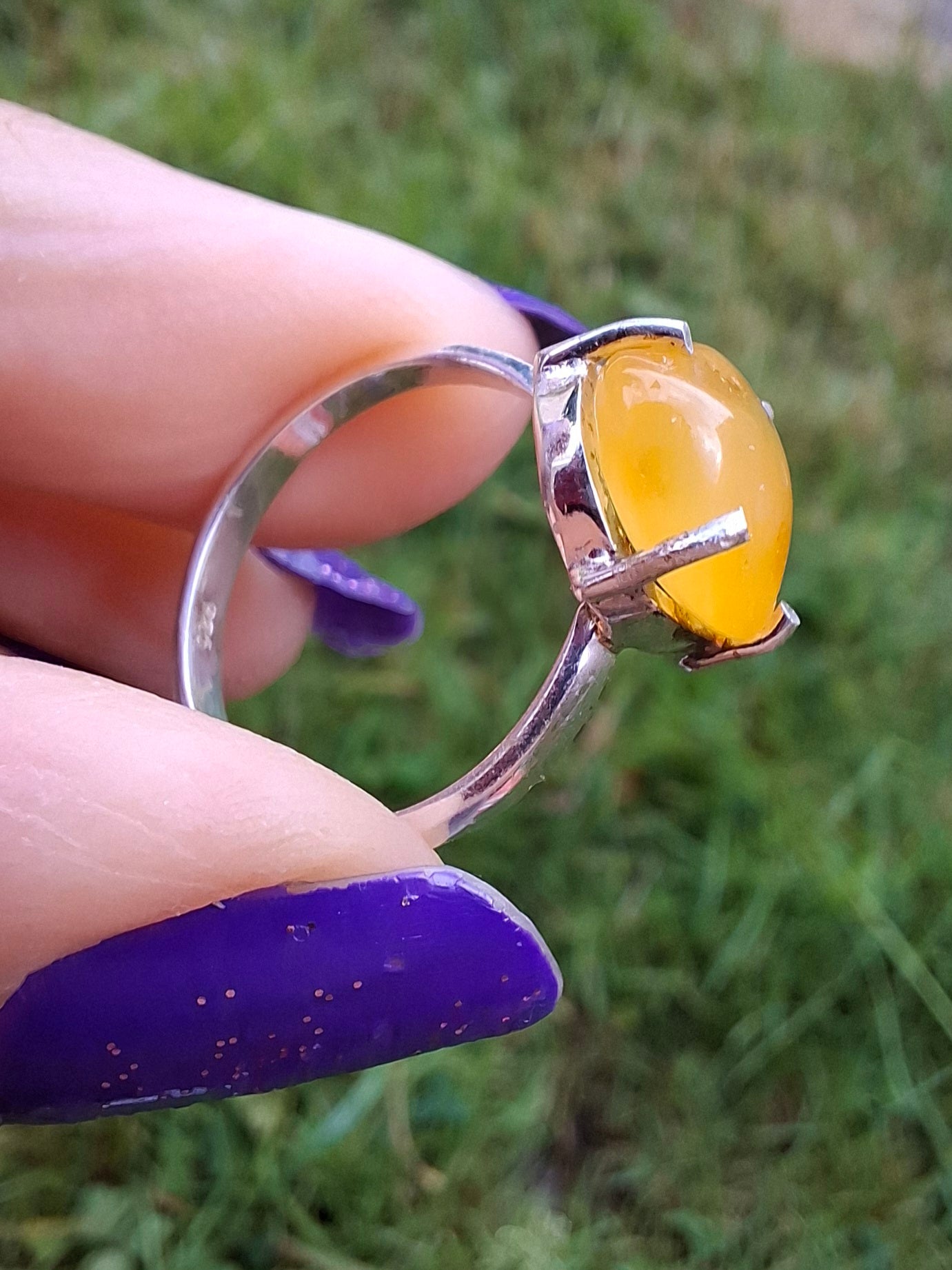 Baltic Amber Ring, size large L, 925 Silver, Fossil (Ref: AR2)