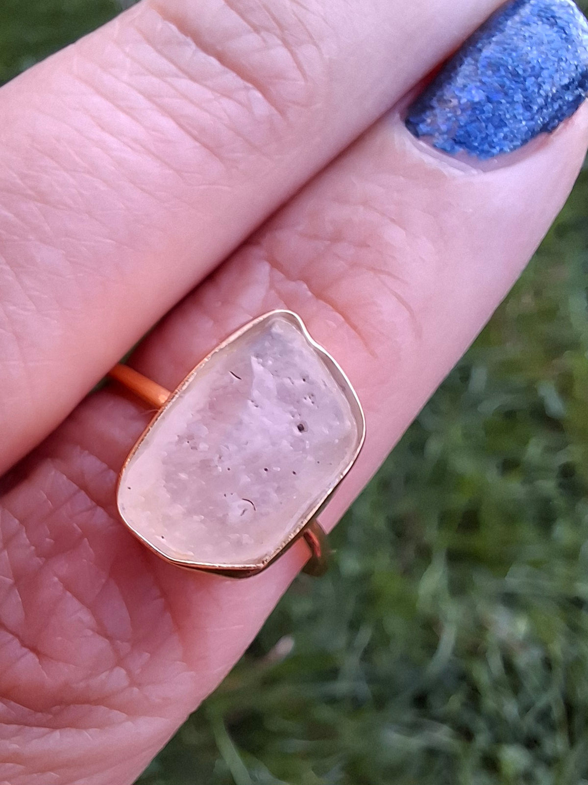 Libyan Desert Glass Ring, 14K GOLD Plated, size large O, Tektite (Ref: LR71)