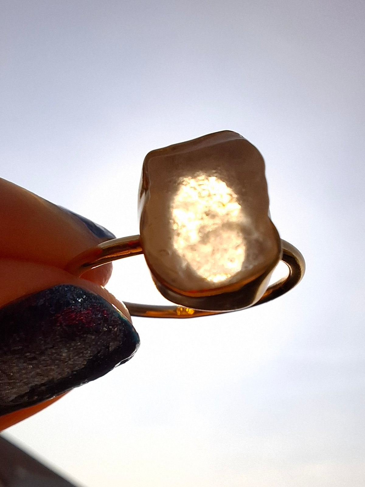 Libyan Desert Glass Ring, 14K GOLD Plated, size large N, Tektite (Ref: LR79)