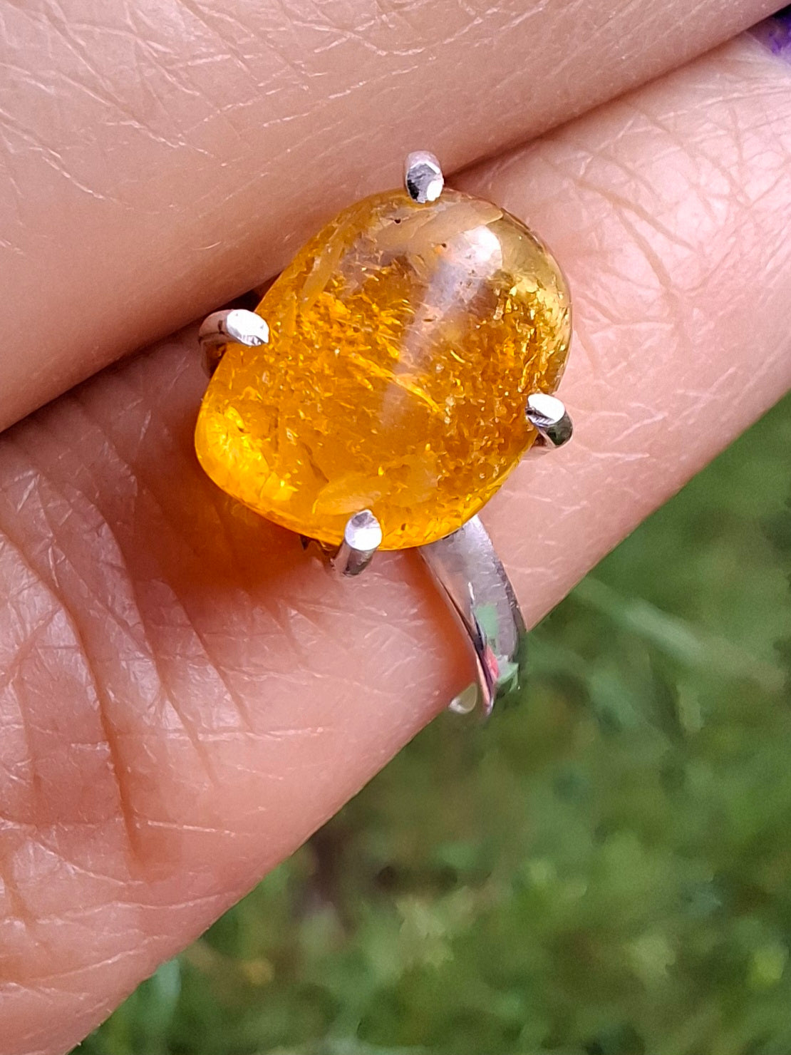 Baltic Amber Ring, size large O, 925 Silver, Fossil (Ref: AR12)
