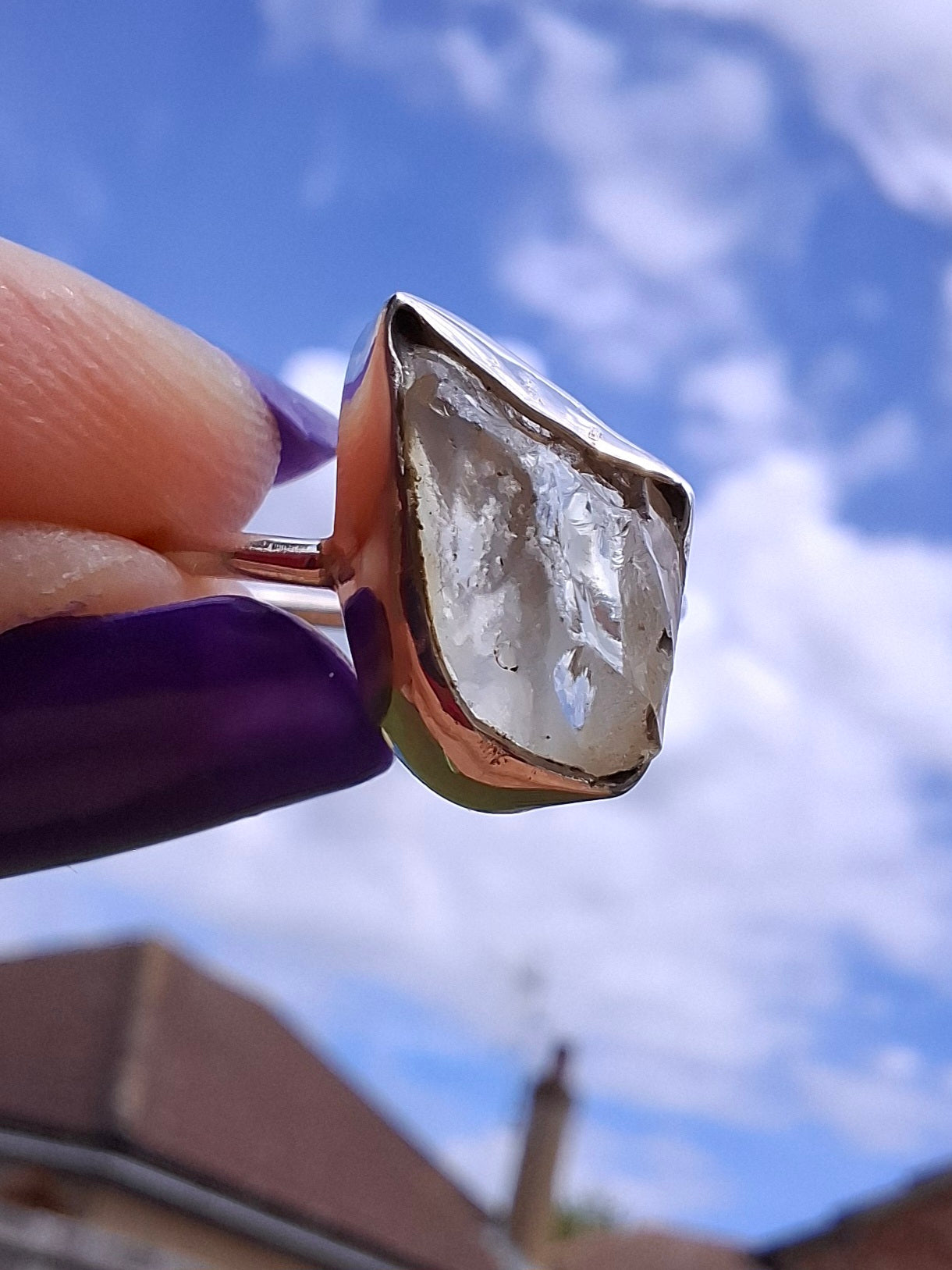 Libyan Desert Glass Ring, size large O, 925 Silver, Tektite (Ref: LR23)