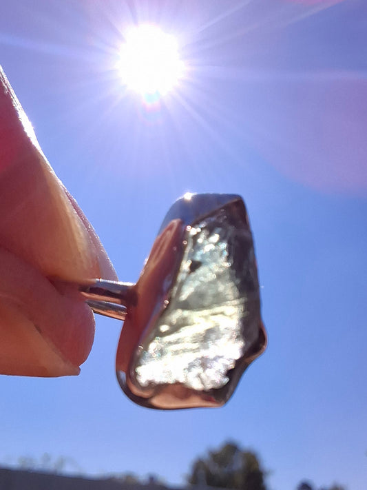 Moldavite Ring, size large G/small H, 925 Silver, Tektite (Ref: R19)