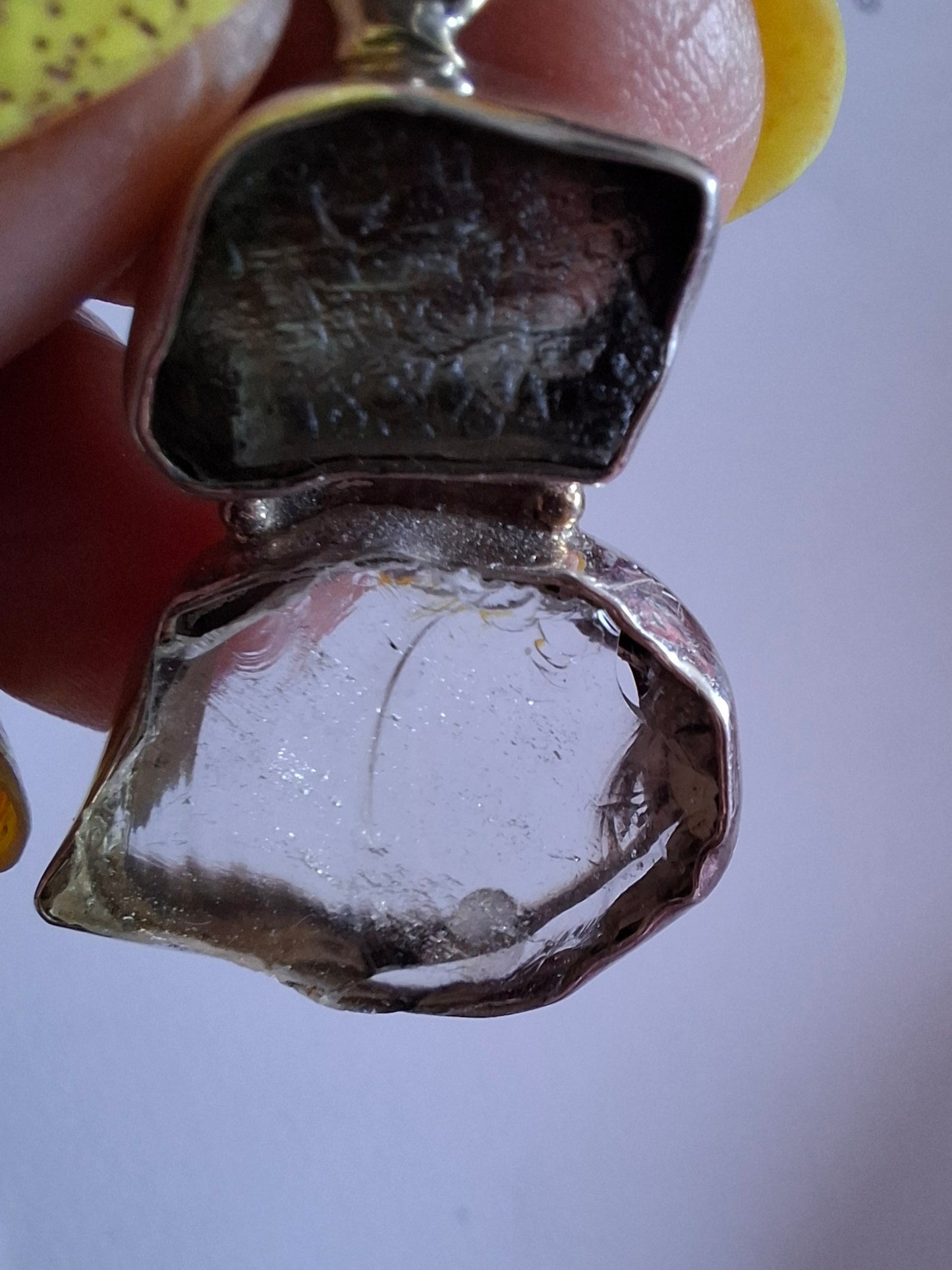 Moldavite & Libyan Desert Glass Pendant, 925 Silver, Tektite (Ref: MLP19)