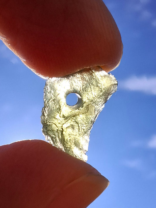 DRILLED, Moldavite Piece, 0.75g, Tektite (Ref: D23)