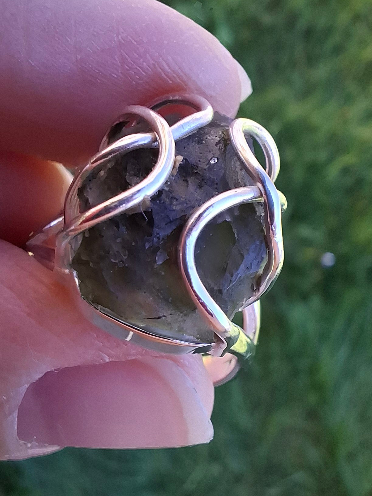 Moldavite Ring, size S, 925 Silver, Tektite (Ref: R12)