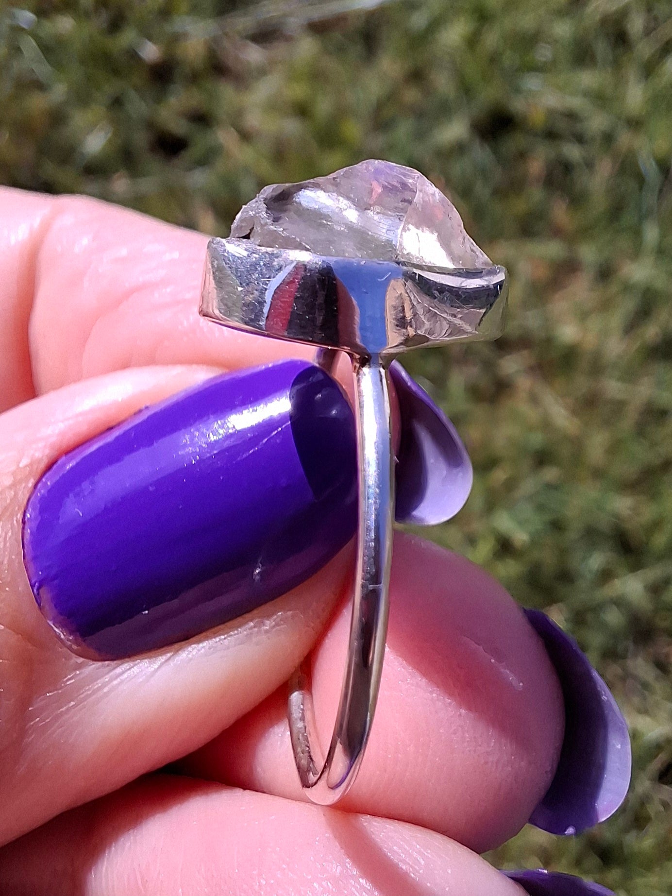 Libyan Desert Glass Ring, size large S, 925 Silver, Tektite (Ref: LR46)