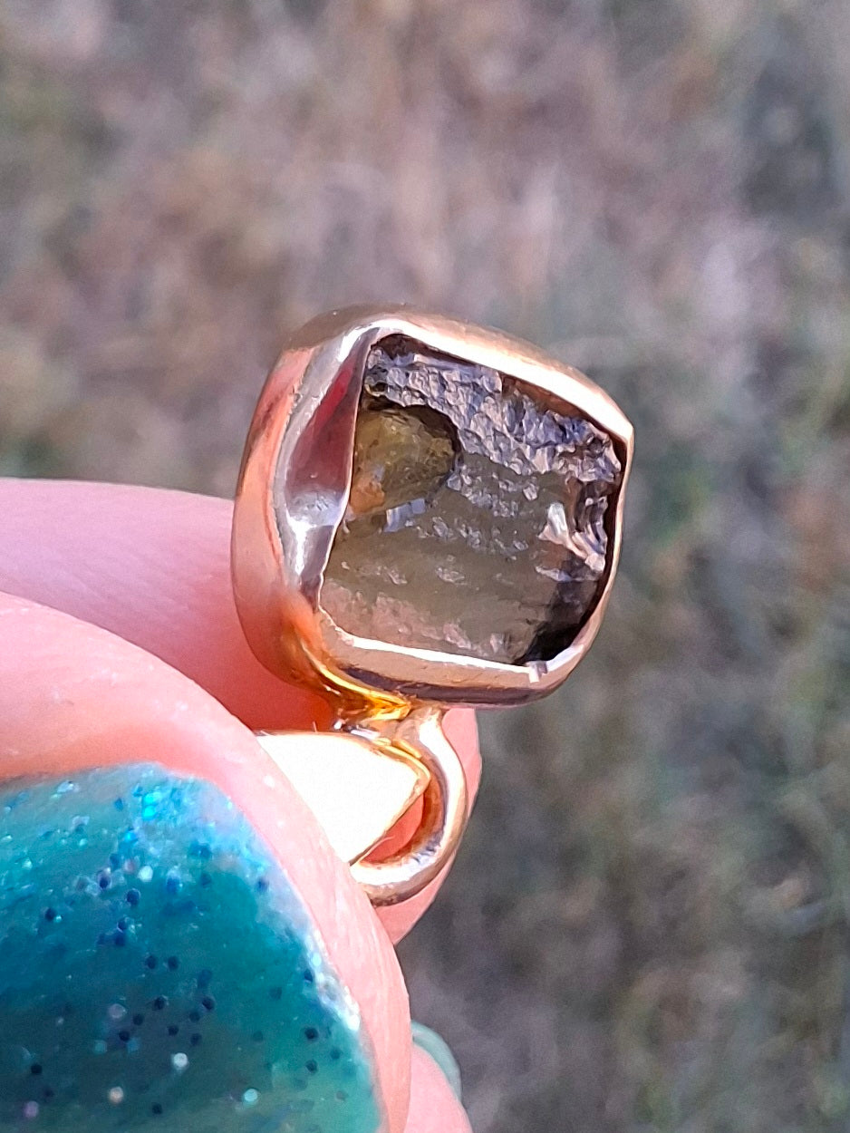 Moldavite Pendant, 14K GOLD Plated, Tektite (Ref: P453)