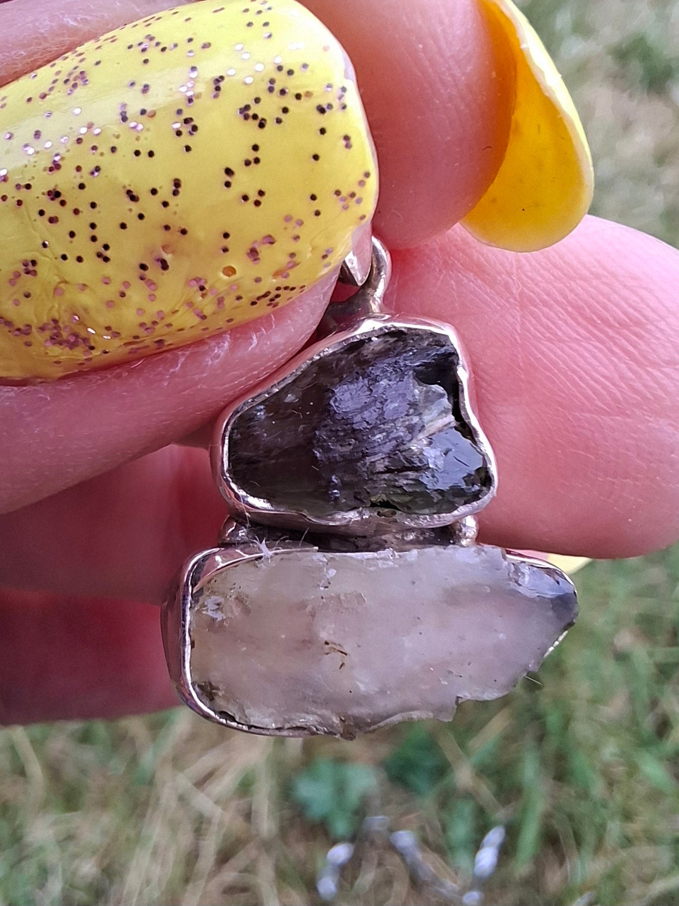 Moldavite & Libyan Desert Glass Pendant, 925 Silver, Tektite (Ref: MLP11)