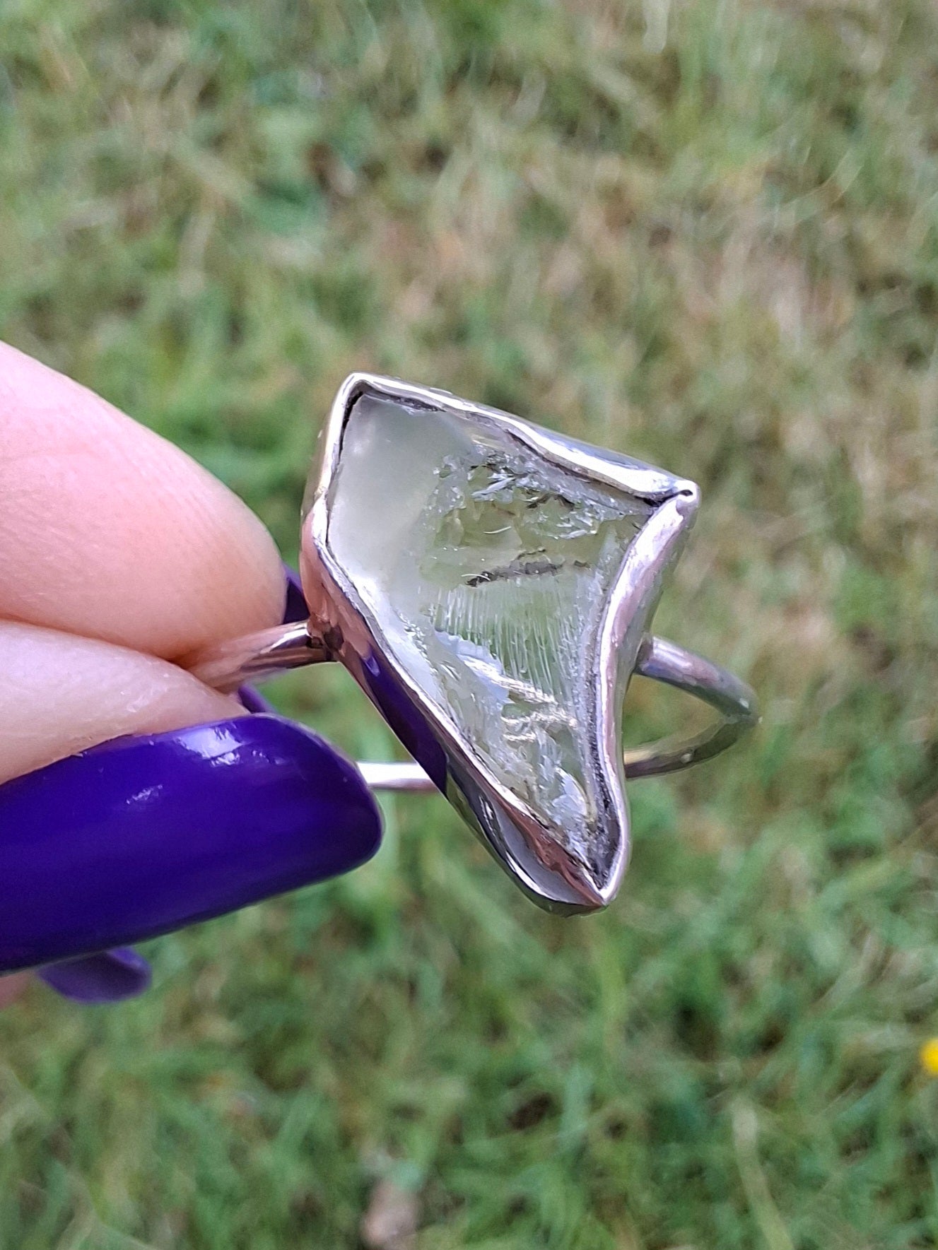 Libyan Desert Glass Ring, size large W, 925 Silver, Tektite (Ref: LR62)