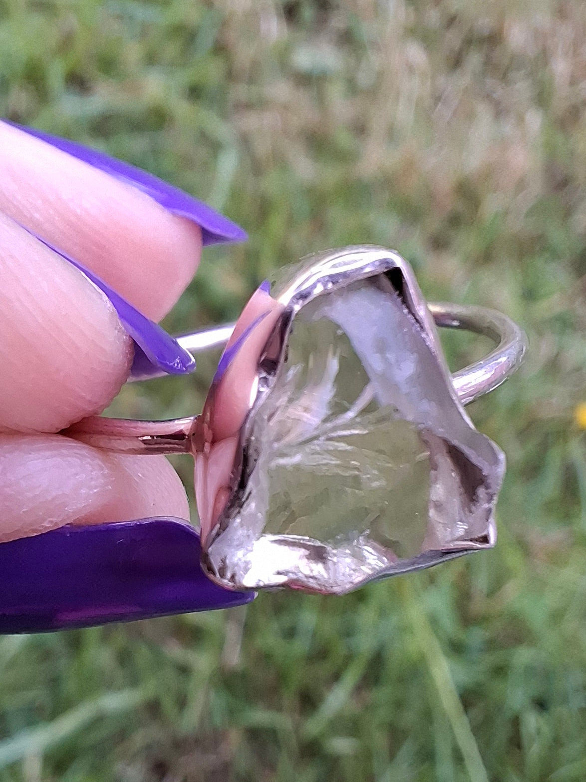 Libyan Desert Glass Ring, size large V, 925 Silver, Tektite (Ref: LR56)