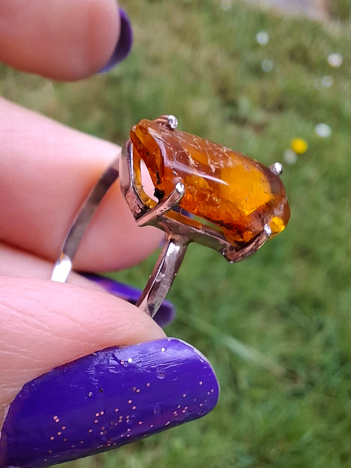Baltic Amber Ring, size large Y, 925 Silver, Fossil (Ref: AR22)