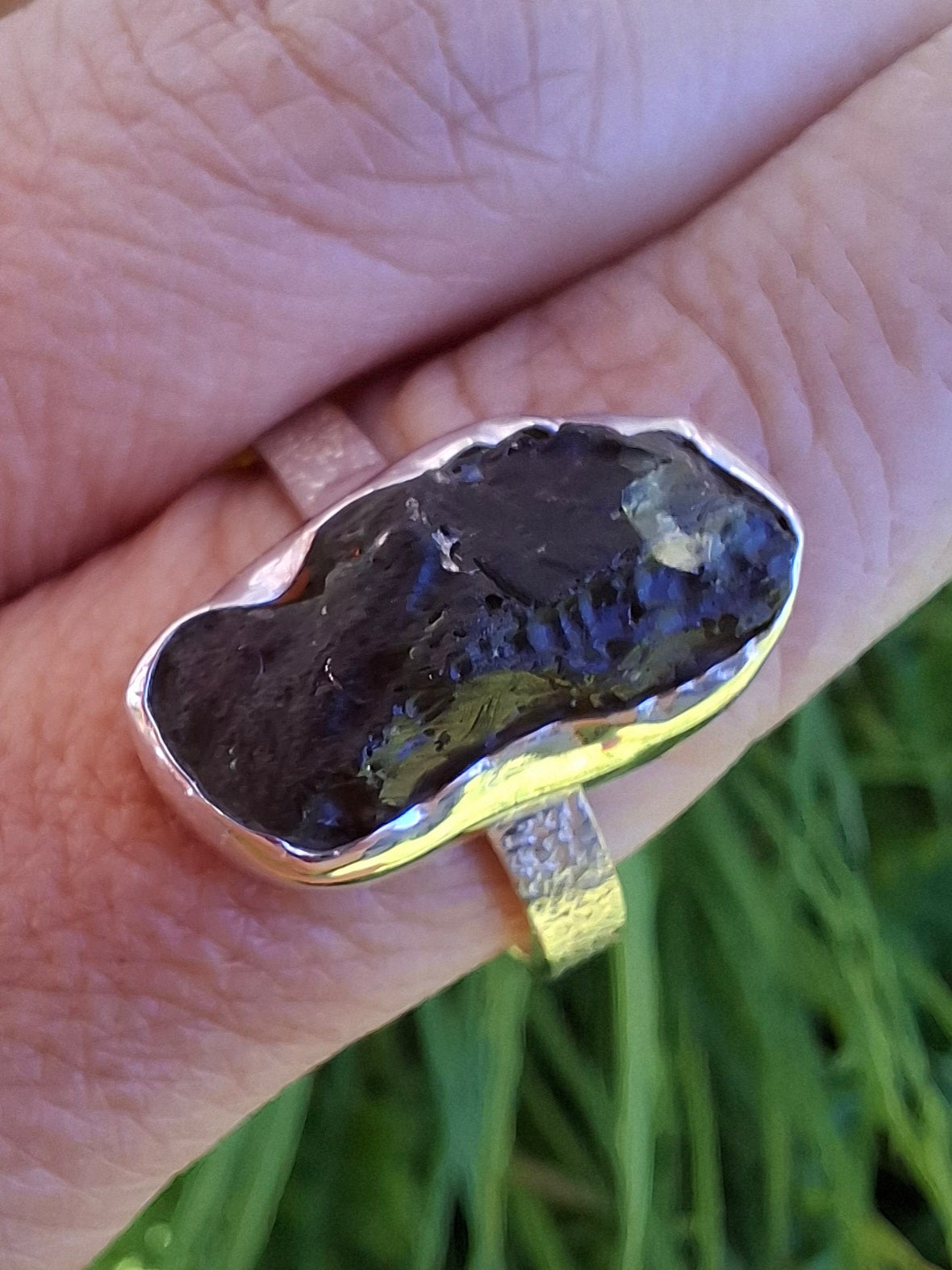 Moldavite Ring, size Y, 925 Silver, Tektite (Ref: R330)