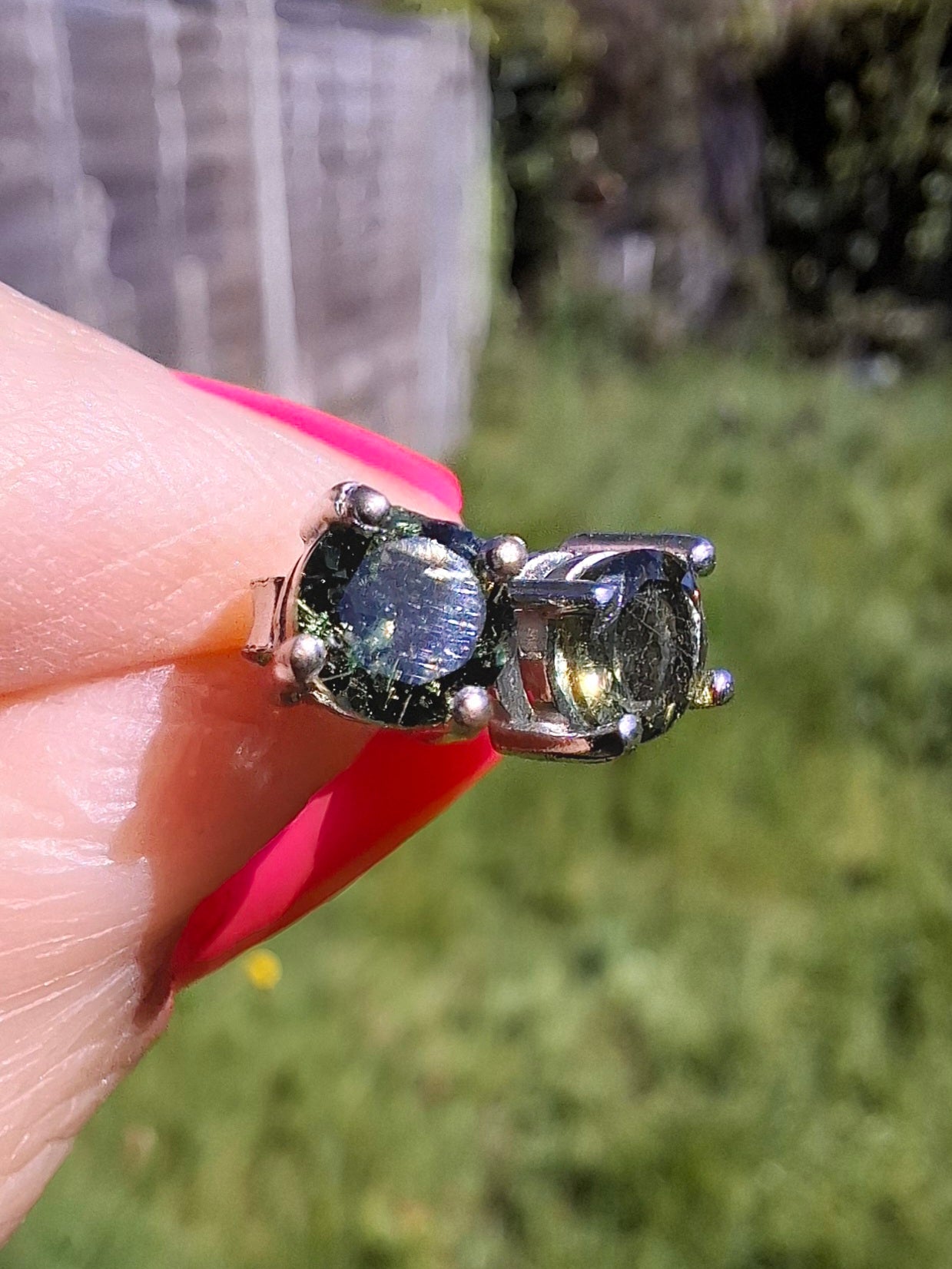 Moldavite (faceted) 5mm STUD EARRINGS, 925 Silver, Tektite (Ref: Pair50)