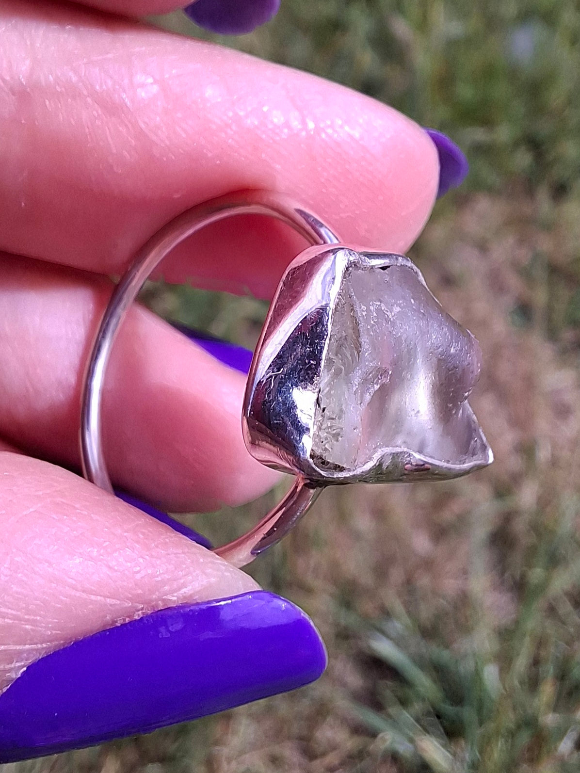 Libyan Desert Glass Ring, size large Q, 925 Silver, Tektite (Ref: LR36)