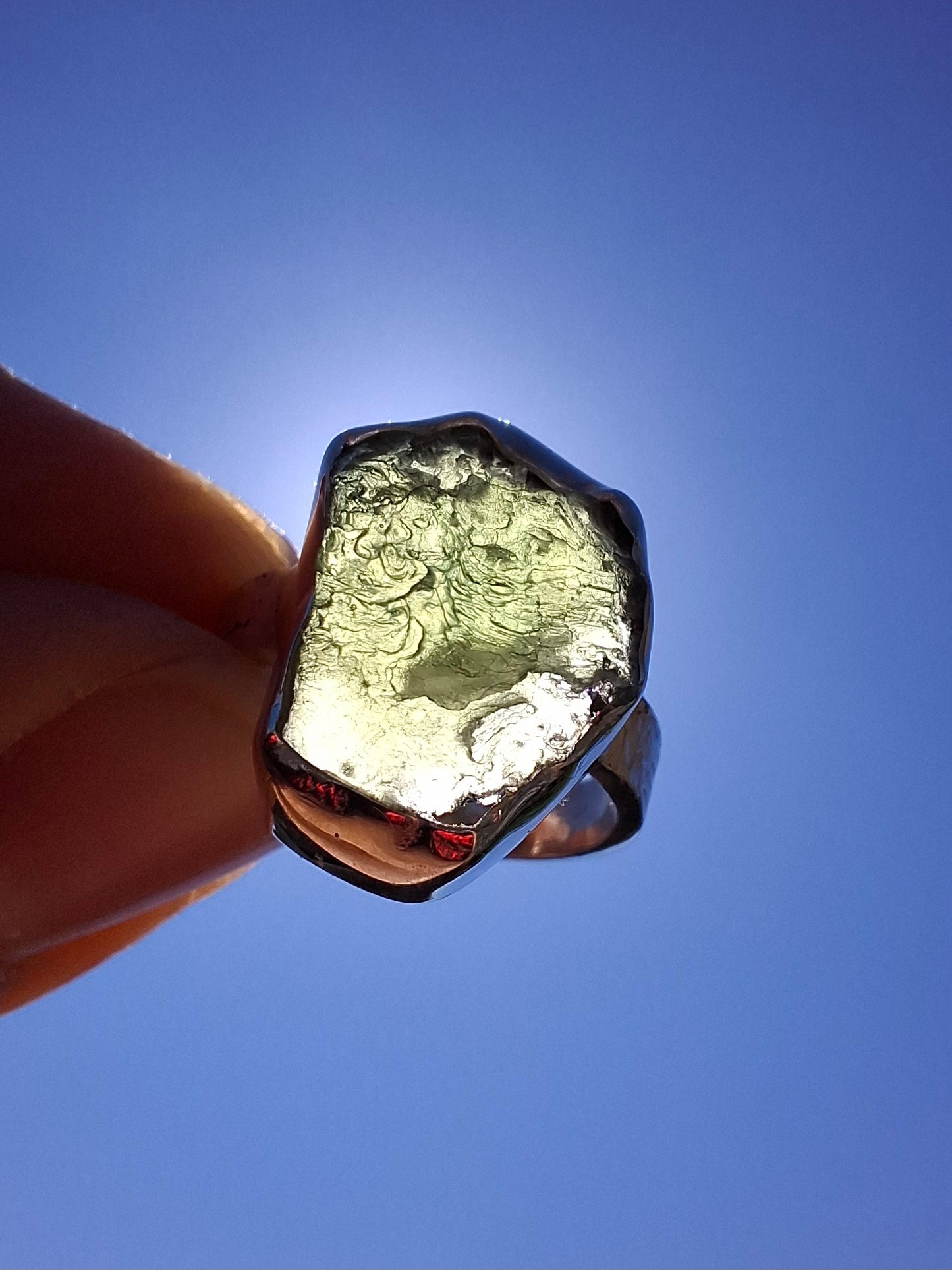 Modavite Ring, size J, 925 Silver, Tektite (Ref: R297)