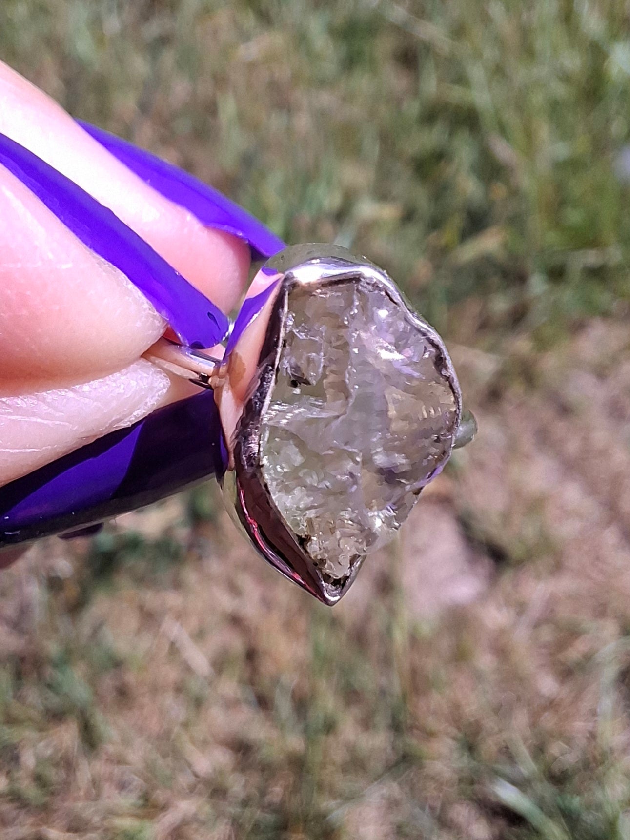 Libyan Desert Glass Ring, size large K, 925 Silver, Tektite (Ref: LR16)