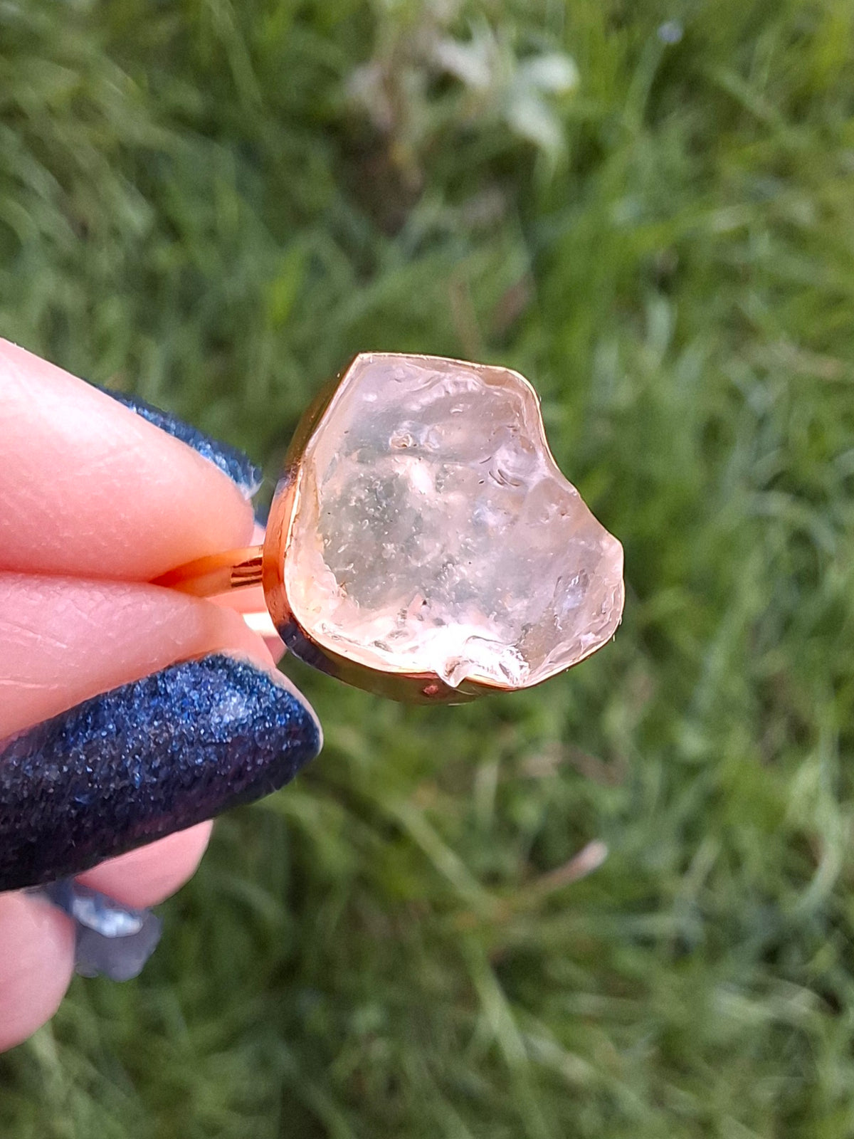 Libyan Desert Glass Ring, 14K GOLD Plated, size large N, Tektite (Ref: LR75)