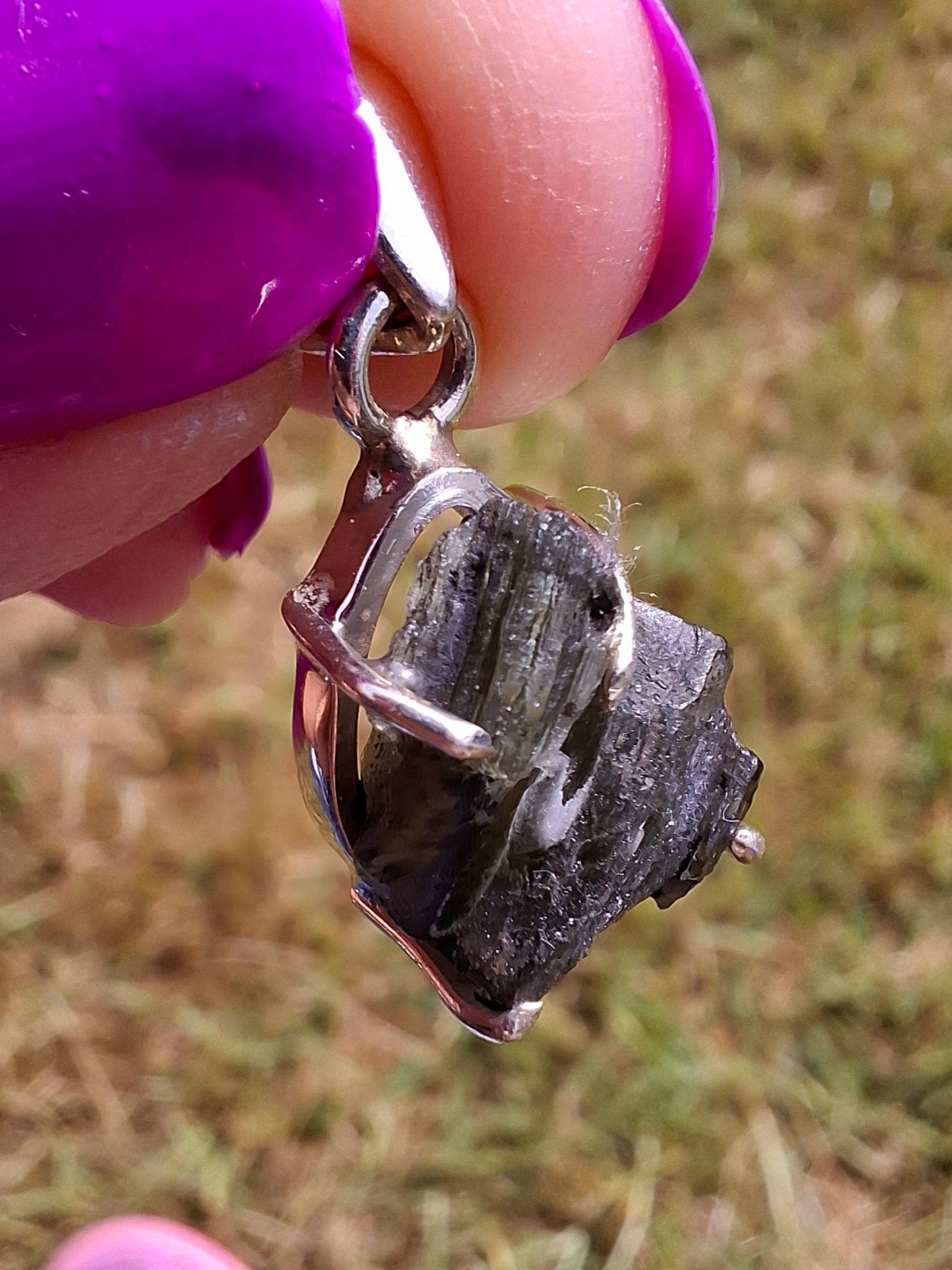Moldavite Claw Pendant, 925 Silver, Tektite (Ref: P26)