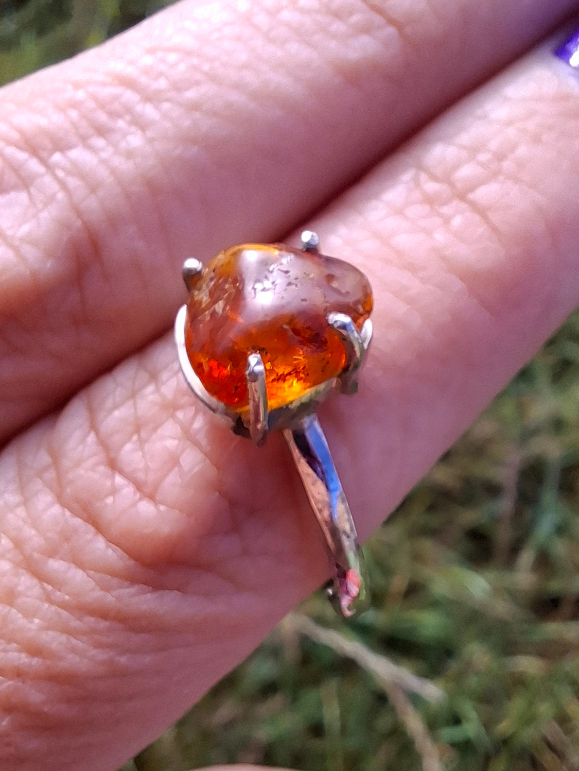 Baltic Amber Ring, size large X, 925 Silver, Fossil (Ref: AR34)