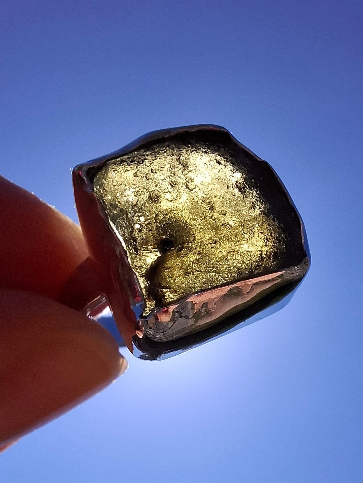 Moldavite Ring, size M/N, 925 Silver, Tektite (Ref: R308)