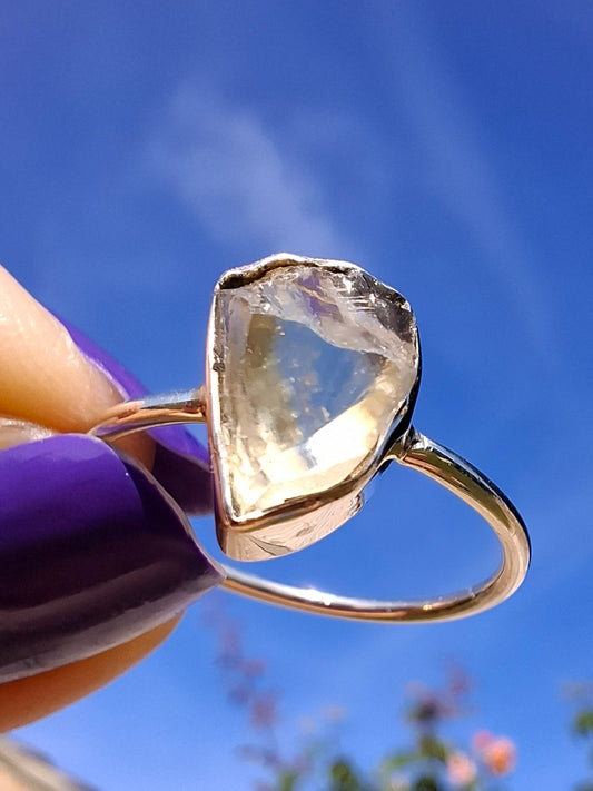 Libyan Desert Glass Ring, size large T, 925 Silver, Tektite (Ref: LR48)
