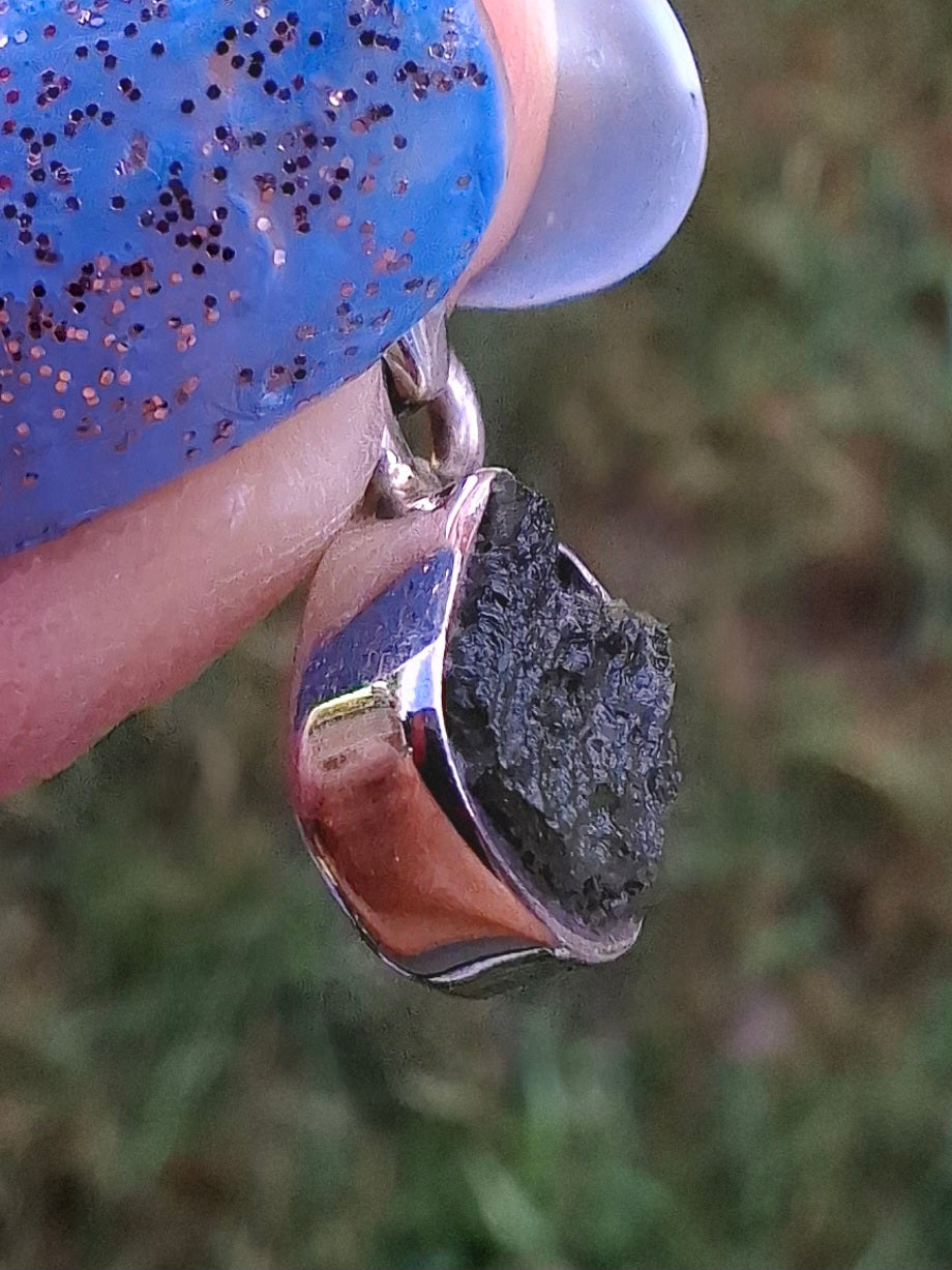 Moldavite Pendant, 925 Silver, Tektite (Ref: P78)