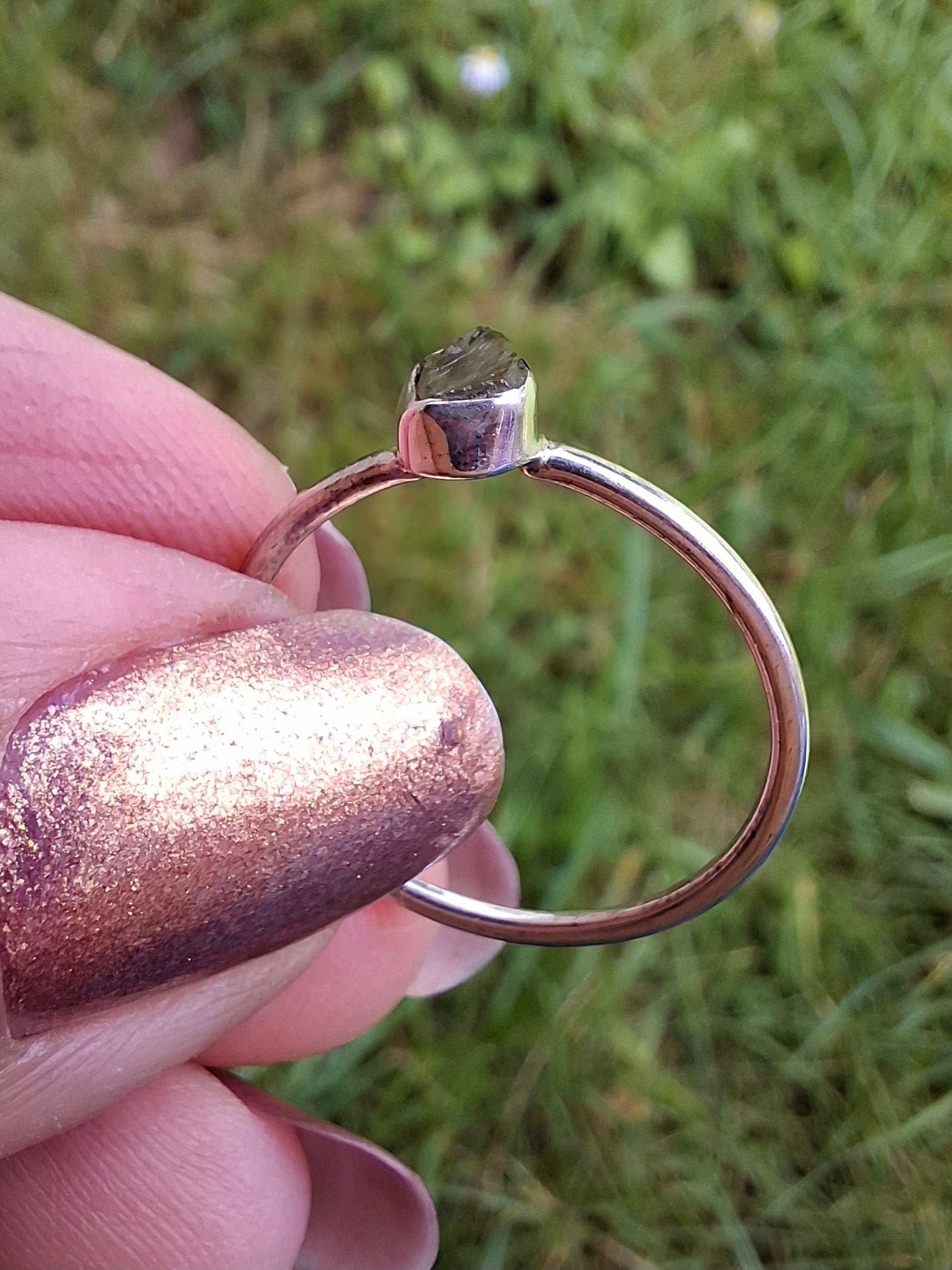 Moldavite Ring, size Q, 925 Silver, Tektite (Ref: R45)