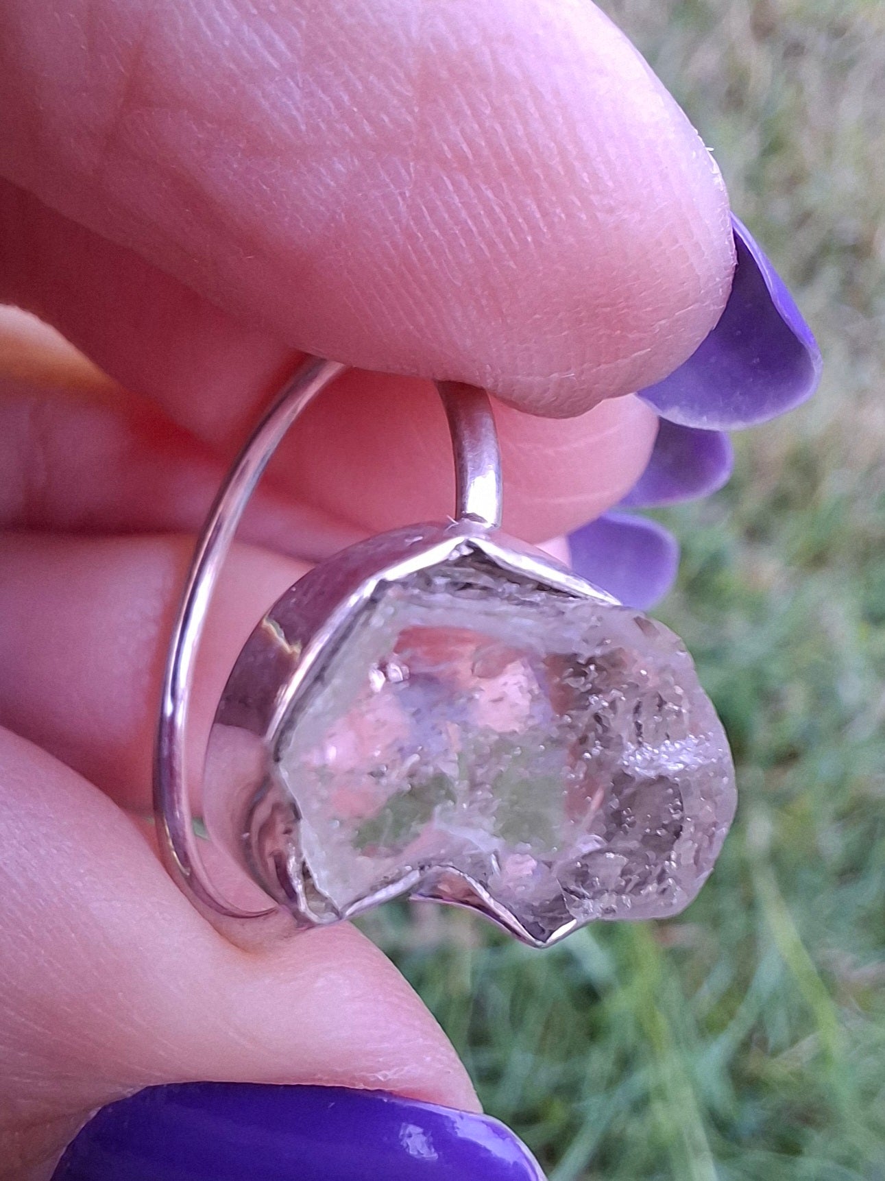 Libyan Desert Glass Ring, size large R/small S, 925 Silver, Tektite (Ref: LR43)