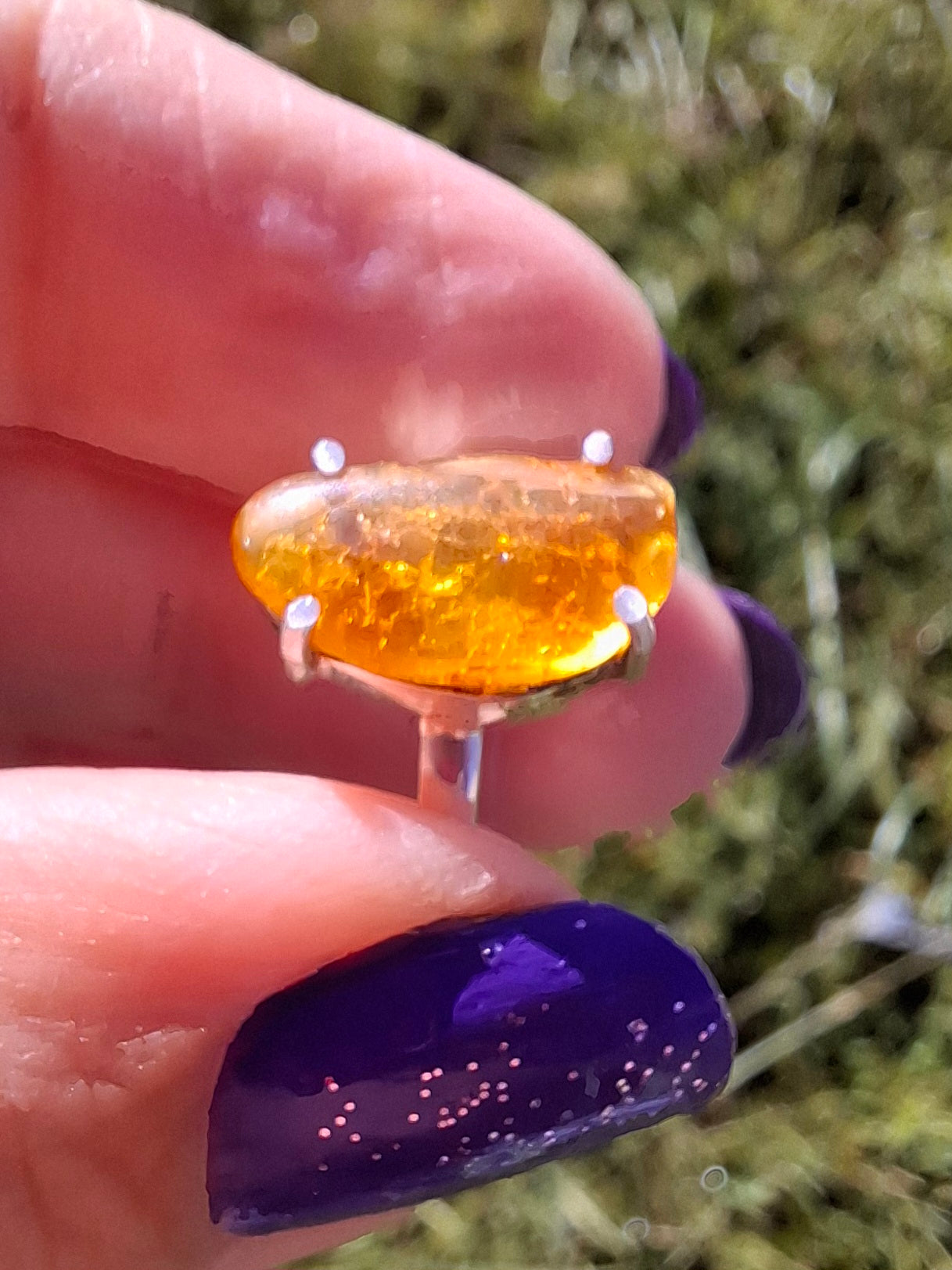 Baltic Amber Ring, size large L, 925 Silver, Fossil (Ref: AR3)