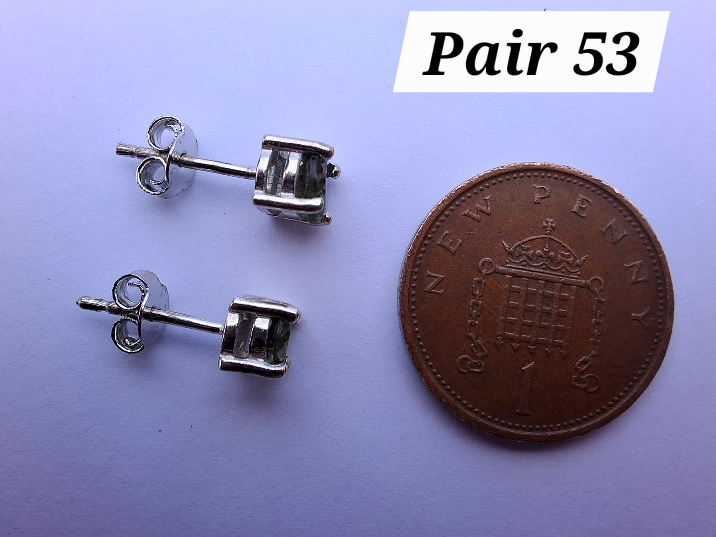 Moldavite (faceted), 5mm, STUD EARRINGS, 925 Silver, Tektite (Ref: Pair53)