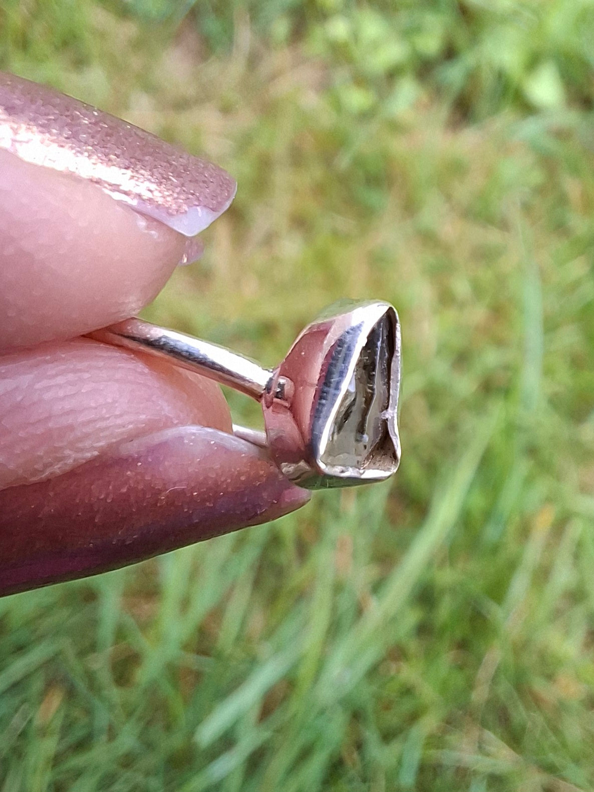 Moldavite Ring, size small L, 925 Silver, Tektite (Ref: R62)