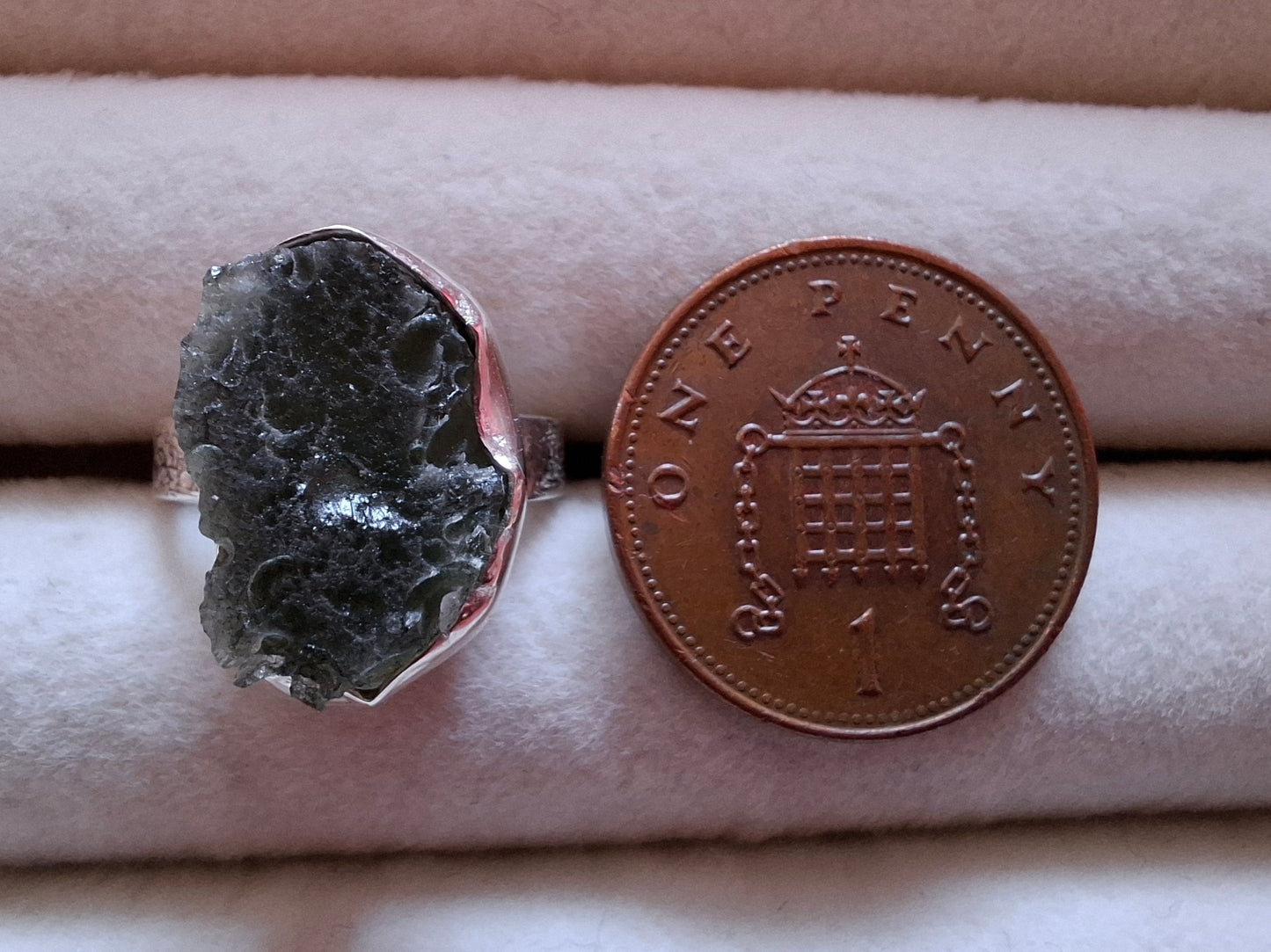 Moldavite Ring, size I, 925 Silver, Tektite (Ref: R295)
