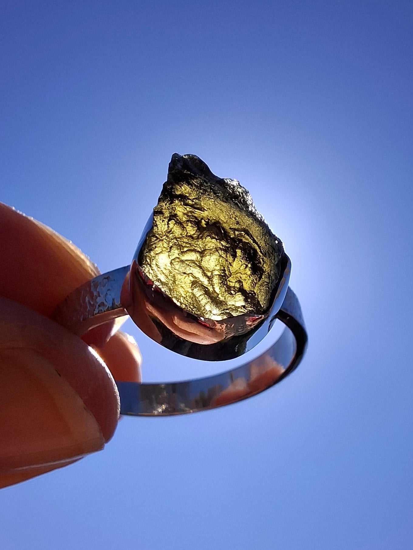 Moldavite Ring, size U, 925 Silver, Tektite (Ref: R323)
