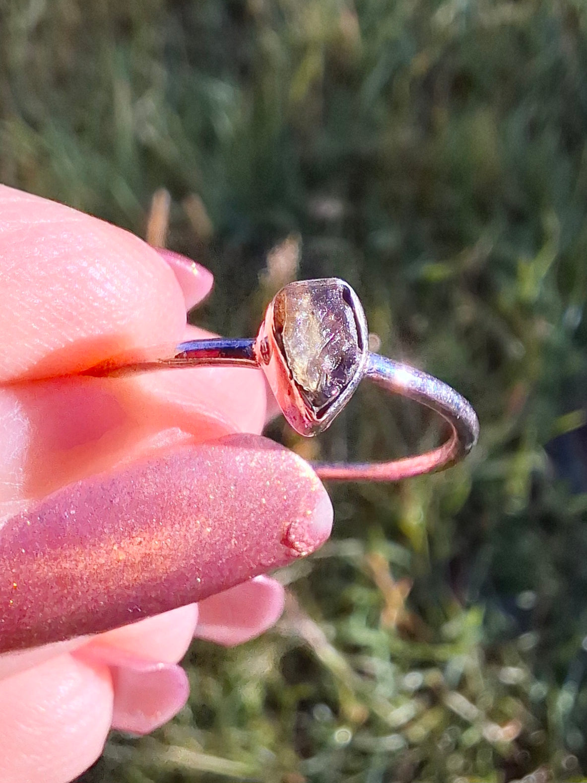 Moldavite Ring, size Q, 925 Silver, Tektite (Ref: R45)