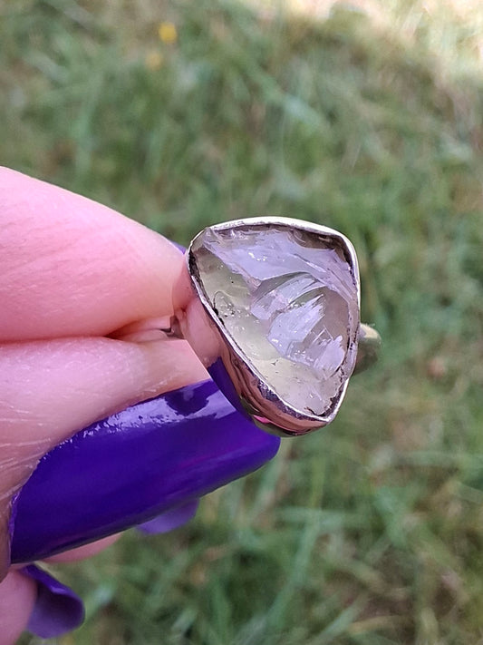 Libyan Desert Glass Ring, size large G, 925 Silver, Tektite (Ref: LR3)