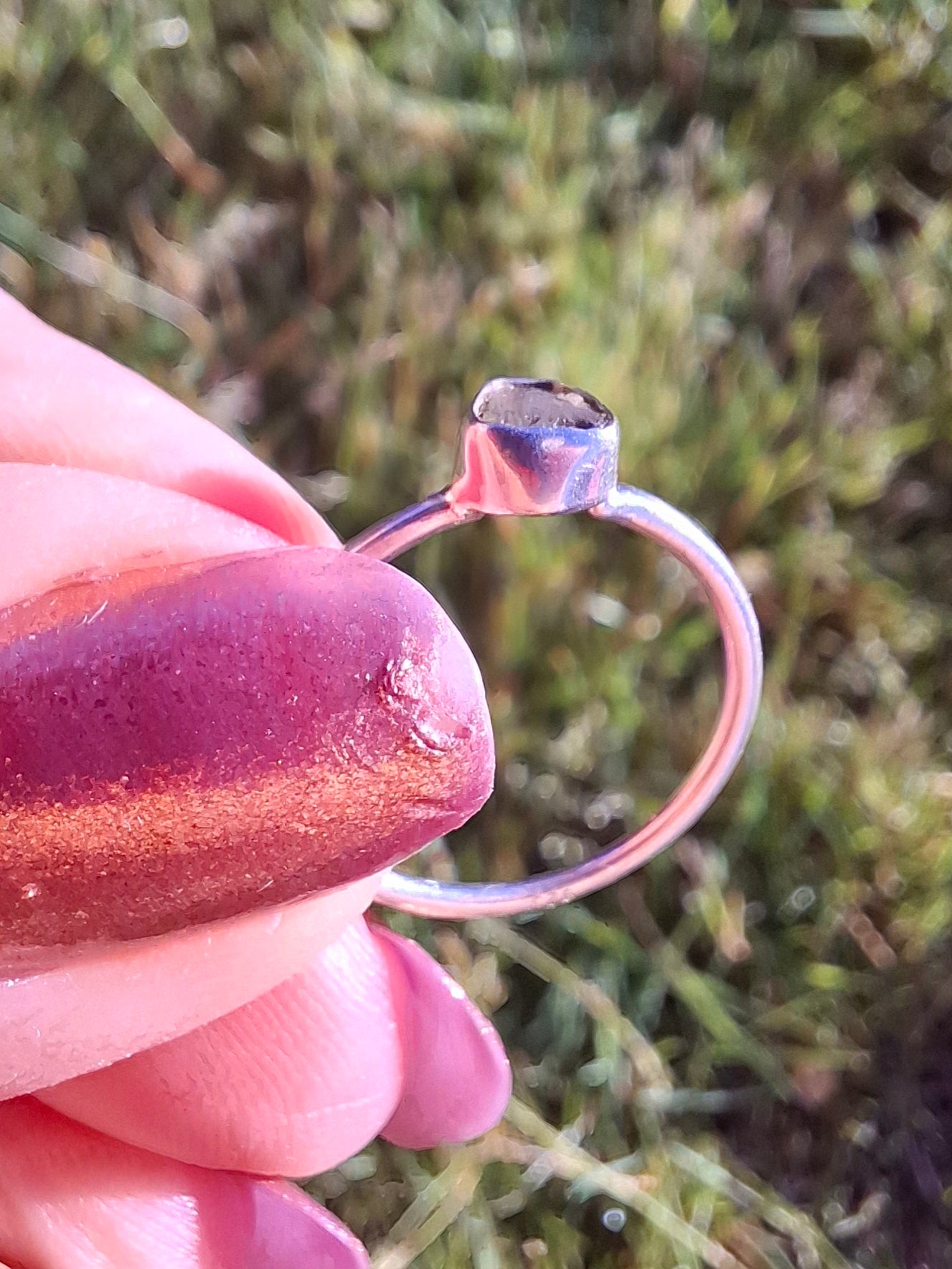 Moldavite Ring, size small L, 925 Silver, Tektite (Ref: R63)