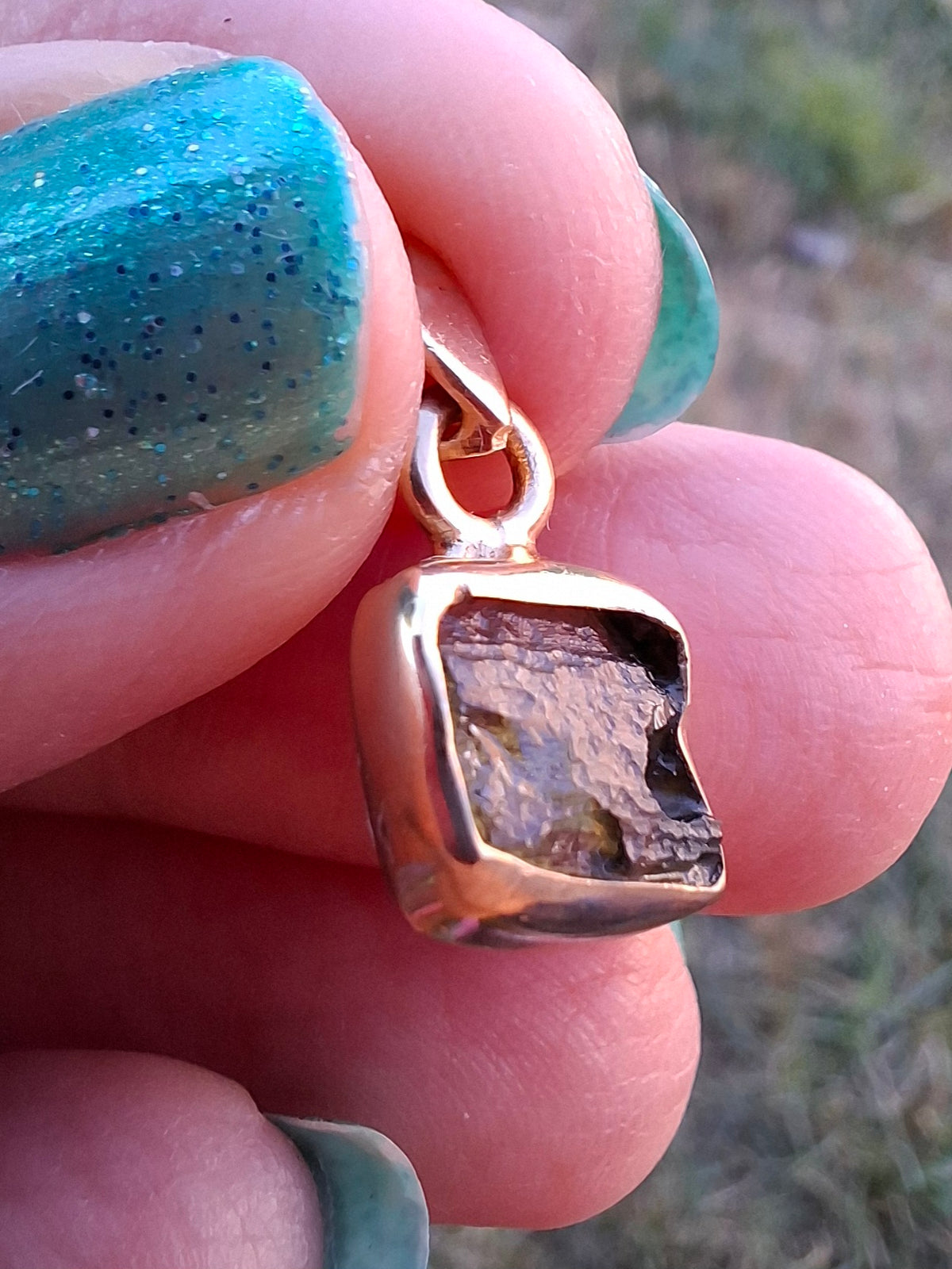 Moldavite Pendant, 14K GOLD Plated, Tektite (Ref: P453)