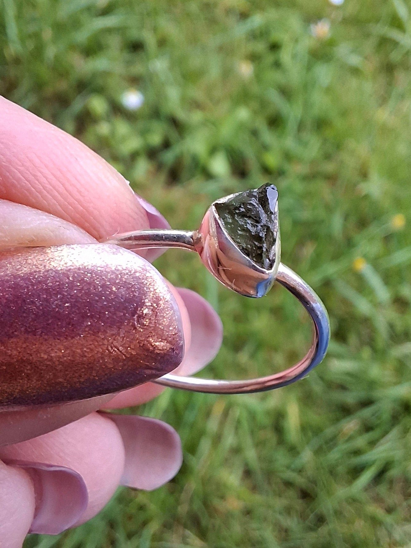 Moldavite Ring, size large R/small S, 925 Silver, Tektite (Ref: R53)