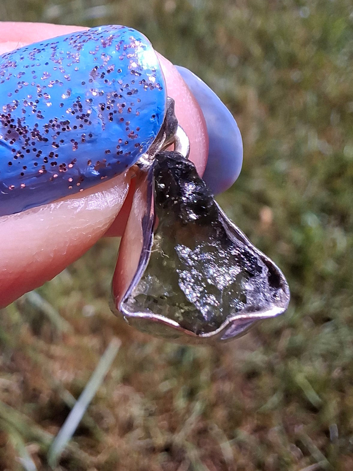 Moldavite Pendant, 925 Silver, Tektite (Ref: P74)