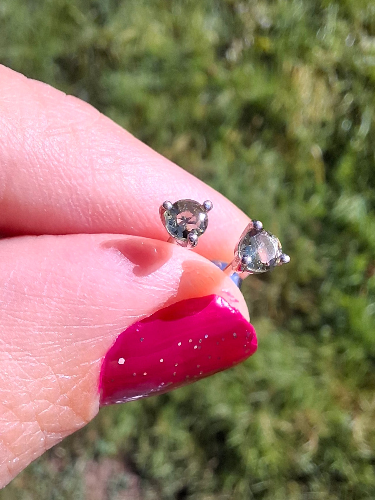 Moldavite (Faceted) 3mm Stud Earrings, 925 Silver (Ref: Pair59)
