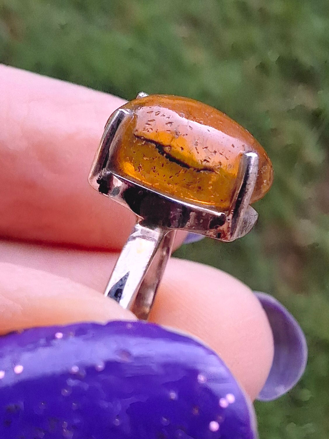 Baltic Amber Ring, size large Y, 925 Silver, Fossil (Ref: AR38)