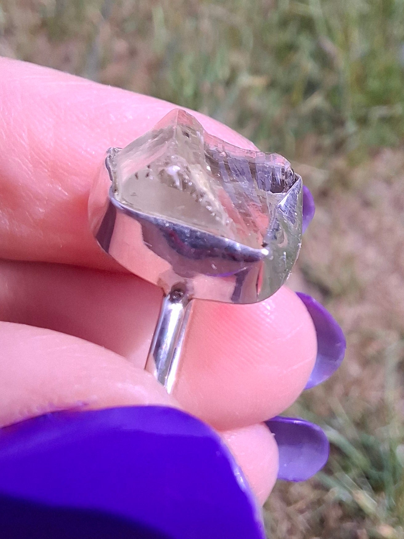 Libyan Desert Glass Ring, size P, 925 Silver, Tektite (Ref: LR26)