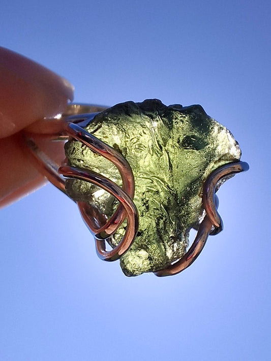 Moldavite Ring, size large L/small M, 925 Silver, Tektite (Ref: R4)