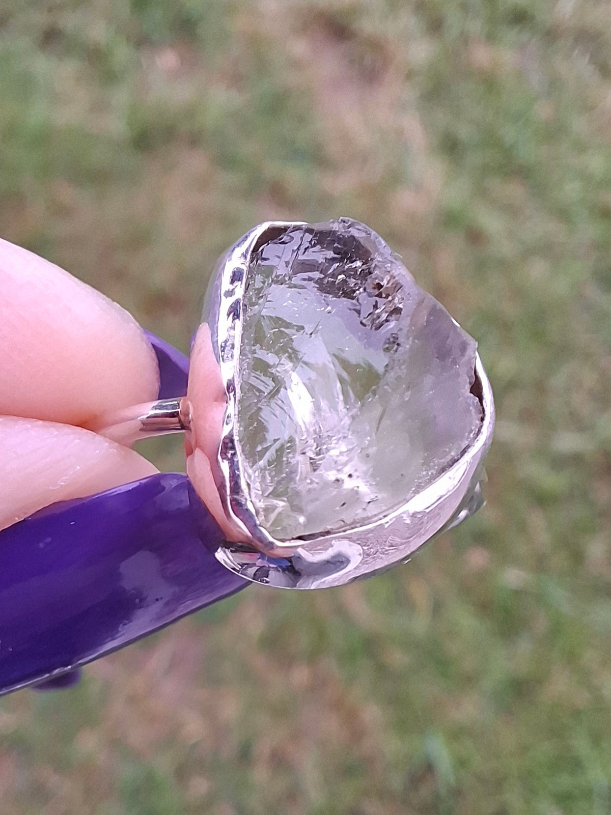 Libyan Desert Glass Ring, size large P, 925 Silver, Tektite (Ref: LR28)