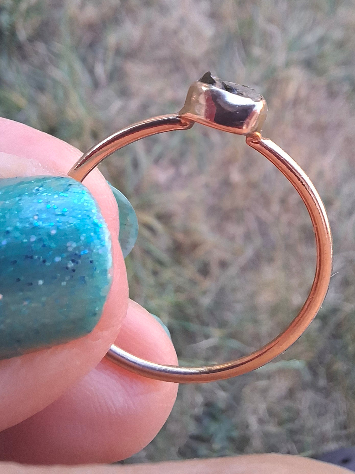 Moldavite Ring, 14K GOLD Plated, size U, Tektite (Ref: R348)