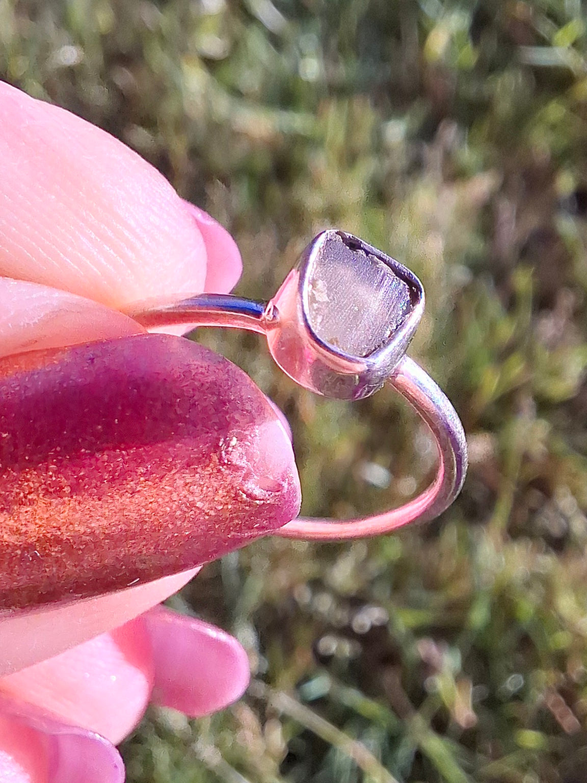 Moldavite Ring, size small L, 925 Silver, Tektite (Ref: R63)