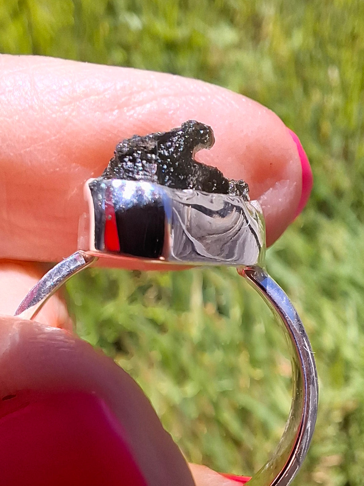 Moldavite Ring, size large R/small S, 925 Silver, Tektite (Ref: R319)