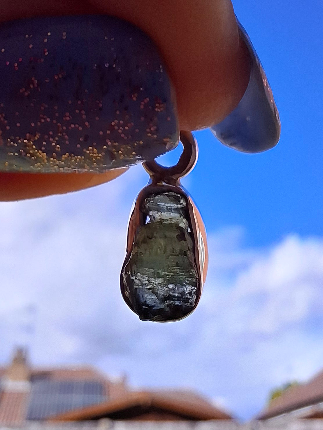 Moldavite Pendant, 925 Silver, Tektite (Ref: P89)