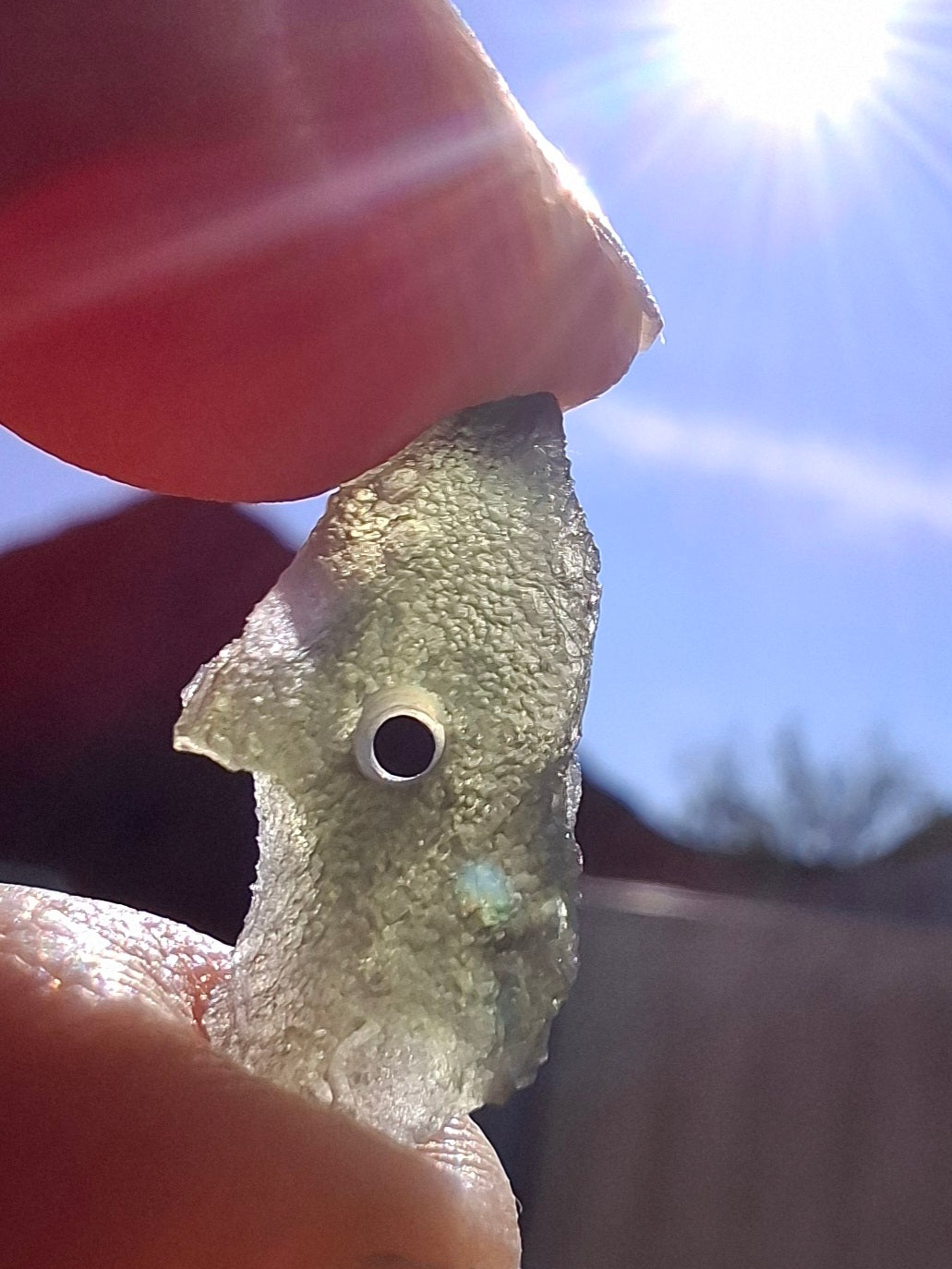 DRILLED, Moldavite Piece, 1.07g, Tektite (Ref: D17)
