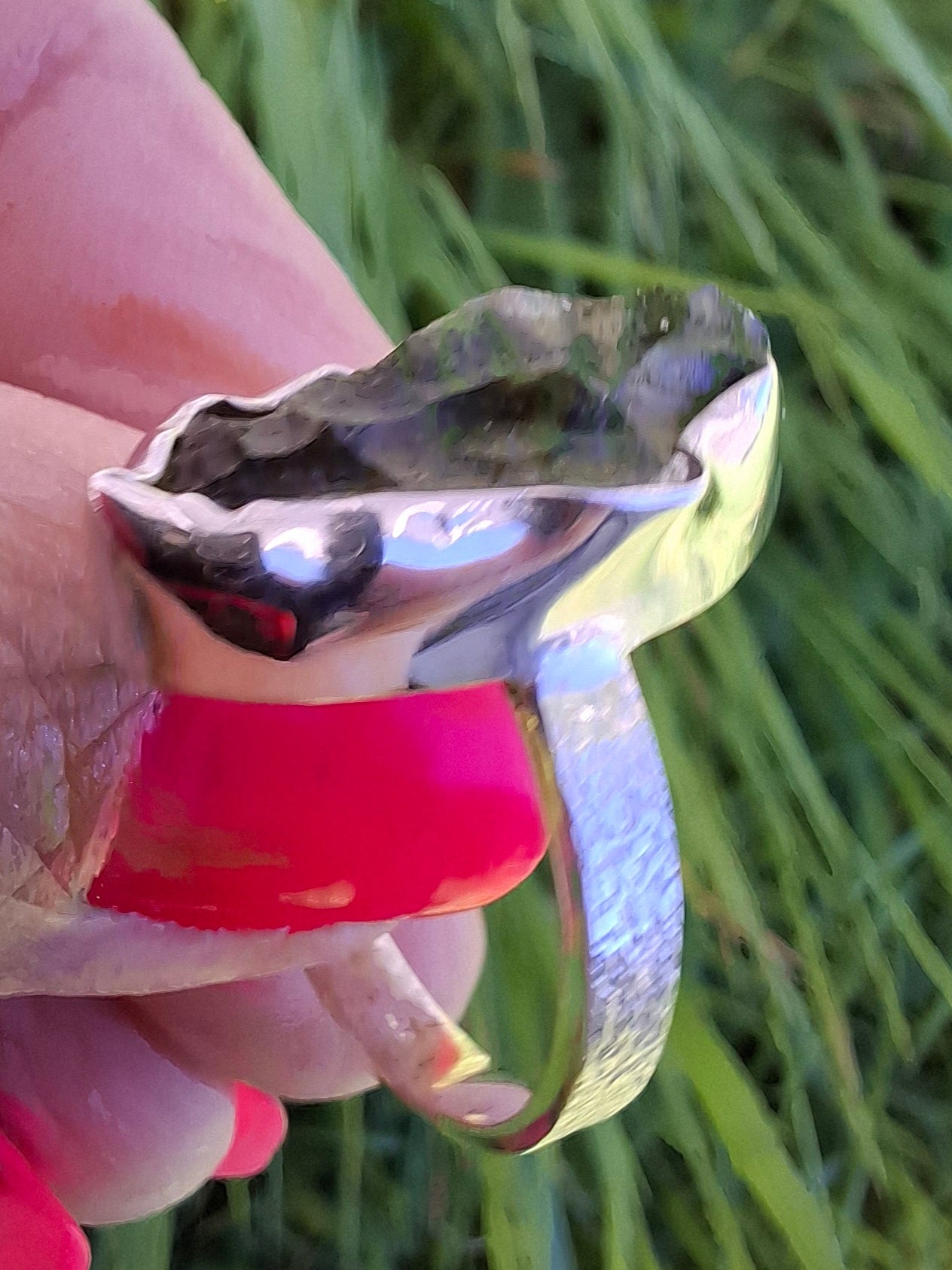 Moldavite Ring, size small U, 925 silver, Tektite (Ref: R321)